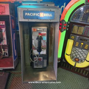 cabine murale avec payphone vintage de rue américain authentique silver "street condition" | pacific bell