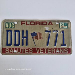 plaque d'immatriculation américaine floride (relief) "salutes veterans" 1992