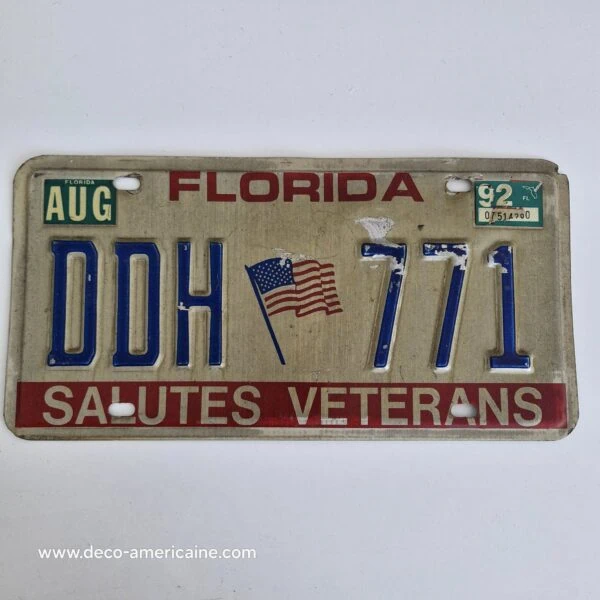 plaque d'immatriculation américaine floride (relief) "salutes veterans" 1992