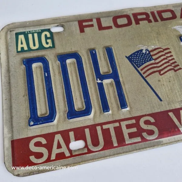 plaque d'immatriculation américaine floride (relief) "salutes veterans" 1992