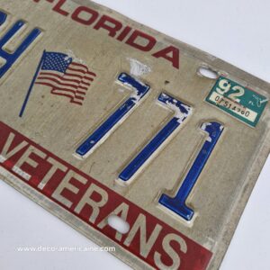 plaque d'immatriculation américaine floride (relief) "salutes veterans" 1992
