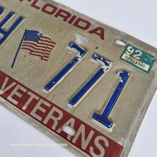 plaque d'immatriculation américaine floride (relief) "salutes veterans" 1992