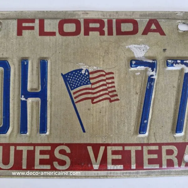 plaque d'immatriculation américaine floride (relief) "salutes veterans" 1992