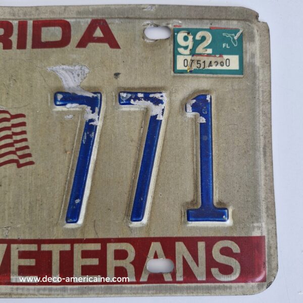 plaque d'immatriculation américaine floride (relief) "salutes veterans" 1992