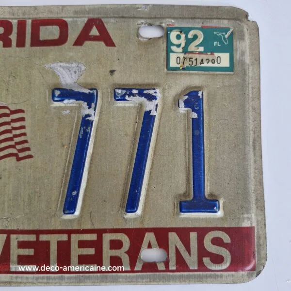 plaque d'immatriculation américaine floride (relief) "salutes veterans" 1992