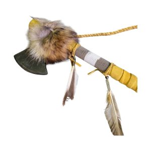 tomahawk "blackhawk" 45cm avec perles et plumes native american made usa