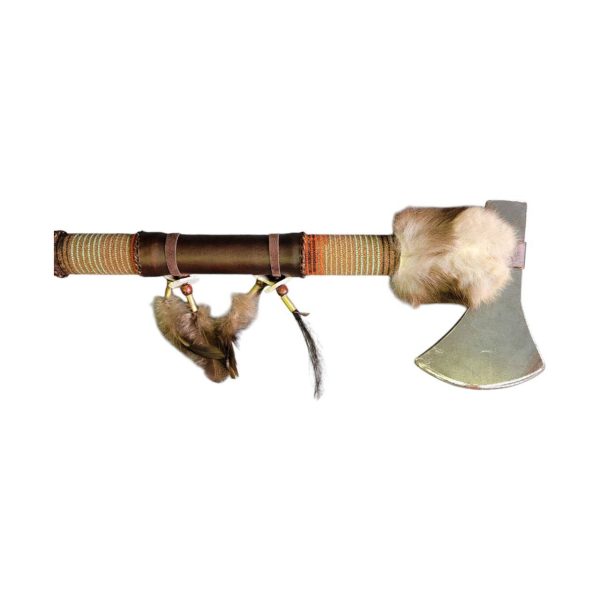 tomahawk "rawhide" 50cm avec perles et plumes native american made usa
