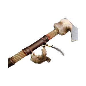 tomahawk "rawhide" 50cm avec perles et plumes native american made usa