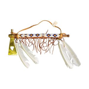 tomahawk "calumet de la paix" 40cm avec perles et plumes native american made usa