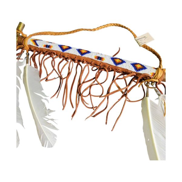 tomahawk "calumet de la paix" 40cm avec perles et plumes native american made usa