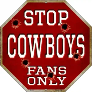 plaque déco américaine murale tole cowboys fans only stop western