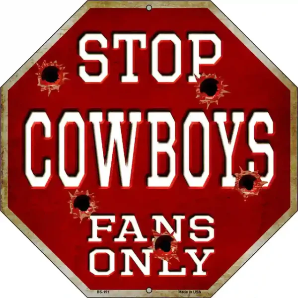 plaque déco américaine murale tole cowboys fans only stop western