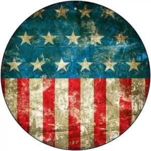 plaque déco américaine murale ronde en tole american flag