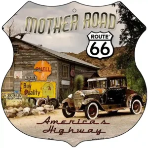 plaque déco américaine murale tole panneau de highway route 66 mother road