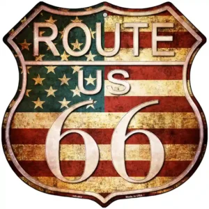 plaque déco américaine murale tole panneau de highway route 66 american flag vintage