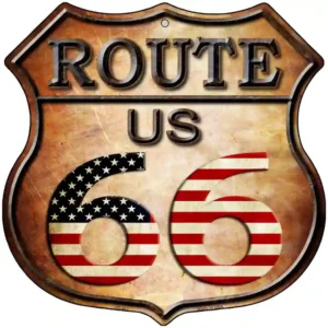 plaque déco américaine murale tole panneau de highway route 66 american flag