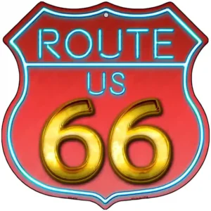 plaque déco américaine murale tole panneau de highway route 66 neon