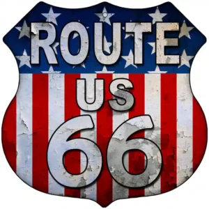 plaque déco américaine murale tole panneau de highway route 66 american flag