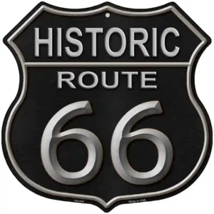 plaque déco américaine murale tole panneau de highway route 66 black leather