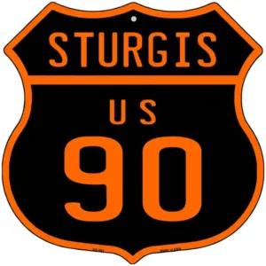 plaque déco américaine murale tole panneau de highway sturgis us 90