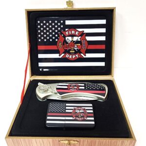 coffret briquet tempête avec couteau et sign police blue line tribute