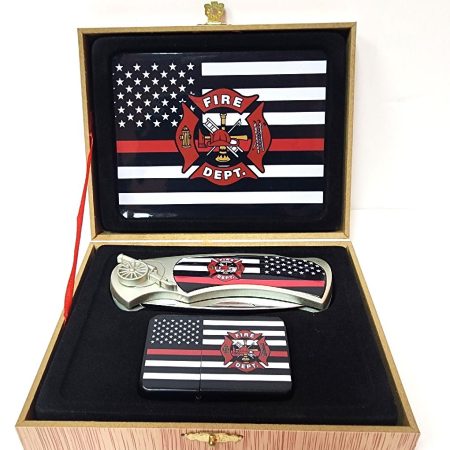 coffret briquet tempête avec couteau et sign police blue line tribute