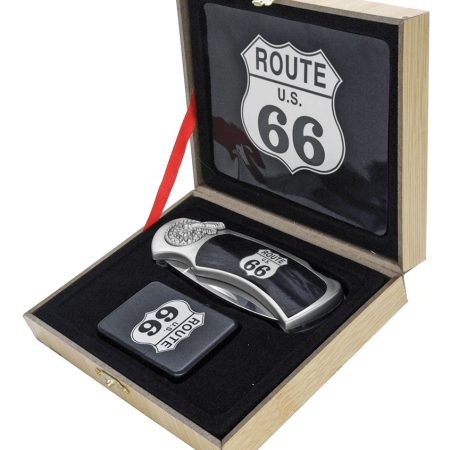 coffret briquet tempête avec couteau et sign route 66 the mother road