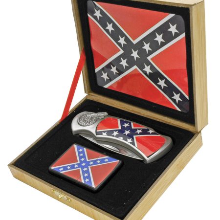 coffret briquet tempête avec couteau et sign drapeau confedere