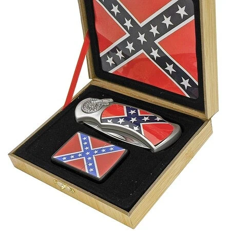 coffret briquet tempête avec couteau et sign drapeau confedere