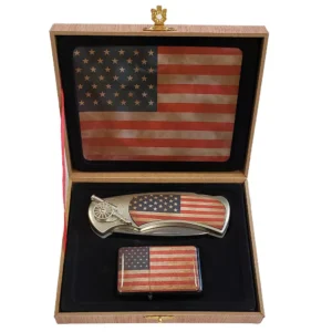 coffret briquet tempête avec couteau et sign vintage usa flag