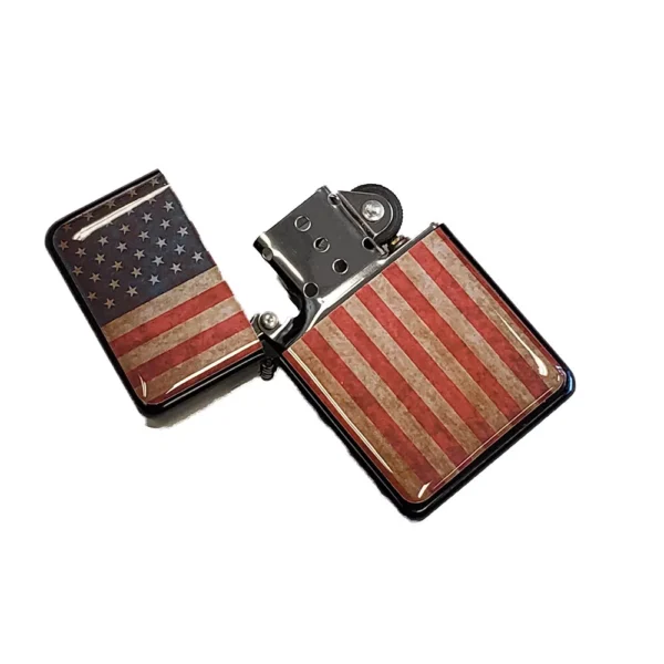 coffret briquet tempête avec couteau et sign vintage usa flag