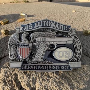 boucle de ceinture américaine .45 serve and protect automatic gun