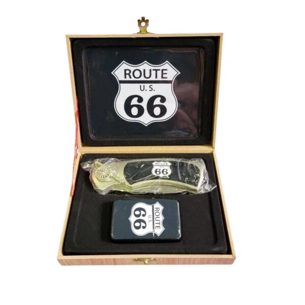 coffret briquet tempête avec couteau et sign route 66 the mother road