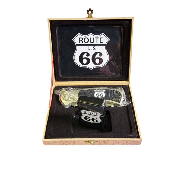 coffret briquet tempête avec couteau et sign route 66 the mother road