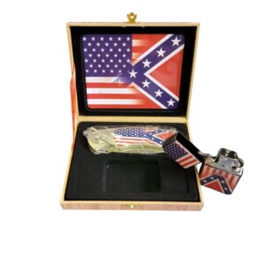 coffret briquet tempête avec couteau et sign usa and confederate flag