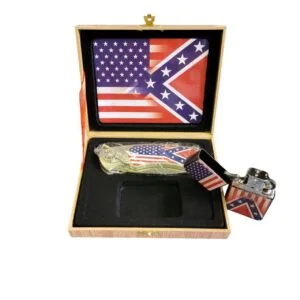 coffret briquet tempête avec couteau et sign usa and confederate flag