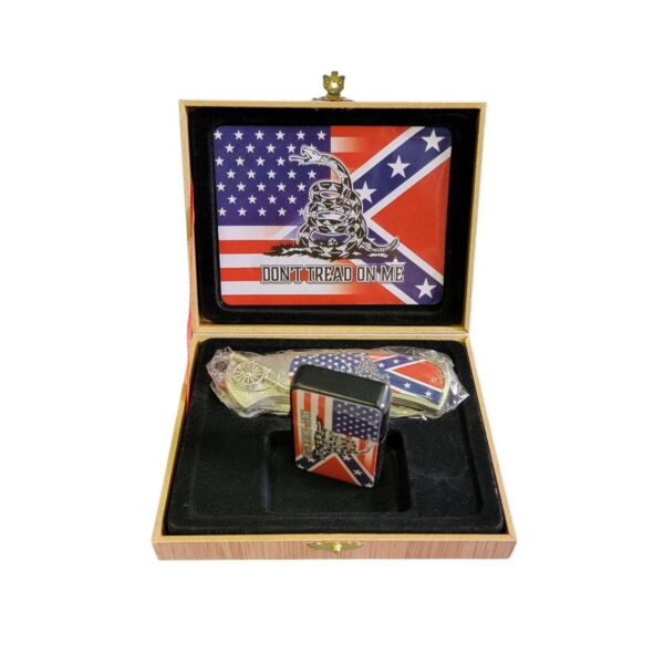 coffret briquet tempête avec couteau et sign usa and confederate flag don't tread on me