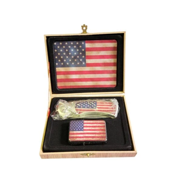 coffret briquet tempête avec couteau et sign vintage usa flag