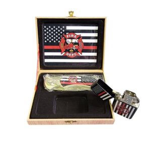 coffret briquet tempête avec couteau et sign pompiers red line tribute
