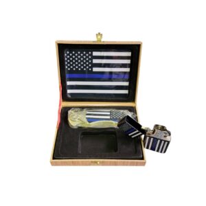 coffret briquet tempête avec couteau et sign police blue line tribute