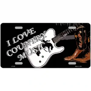 plaque déco américaine murale ronde en tole i love country music