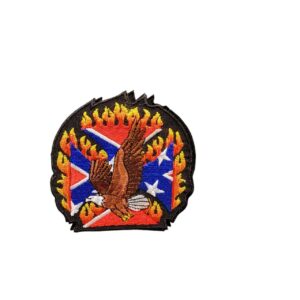 patche pour blouson de cuir ou veste jean american eagle and flag in flames 8.5x8cm