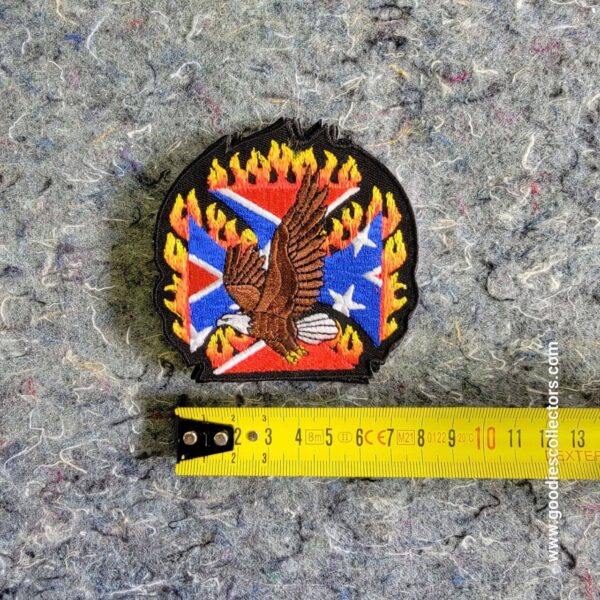 patche pour blouson de cuir ou veste jean american eagle and flag in flames 8.5x8cm