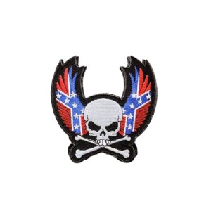 patche pour blouson de cuir ou veste jean skull on rebel flag wings 9.5x8cm