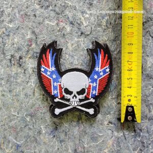 patche pour blouson de cuir ou veste jean skull on rebel flag wings 9.5x8cm