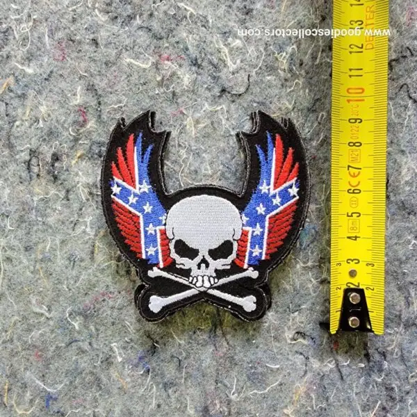 patche pour blouson de cuir ou veste jean skull on rebel flag wings 9.5x8cm