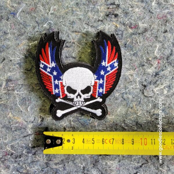 patche pour blouson de cuir ou veste jean skull on rebel flag wings 9.5x8cm
