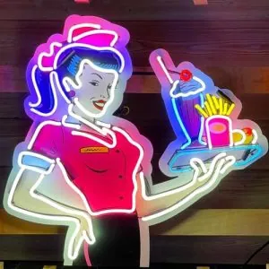 enseigne néon lumineuse décoration américaine serveuse 1950's american diner taille xl