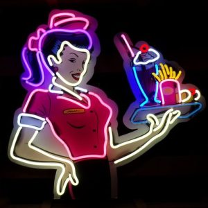 enseigne néon lumineuse décoration américaine serveuse 1950’s american diner taille xl enseigne néon lumineuse décoration américaine serveuse 1950's american diner taille xl