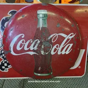 "bouton" émaillé vintage de la marque coca cola 90cm
